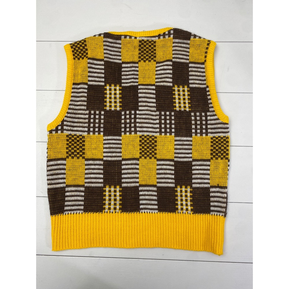 Ship 'n Shore Sweater Vest Women S Vintage 70s Yellow Brown Plaid Knit Geometric - Picture 10 of 13